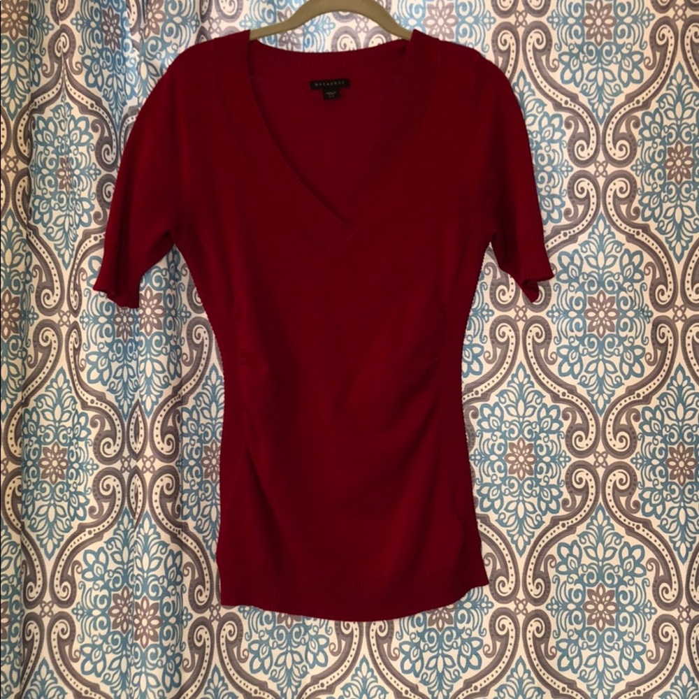 Red shirt sleeve sweater